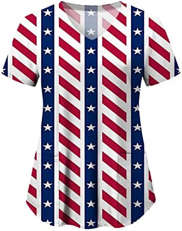 4 ביולי חולצות לנשים דגל ארה ב קיץ שרוול קצר עם 2 כיסים חולצה למעלה בגדי עבודה מזדמנים לחג