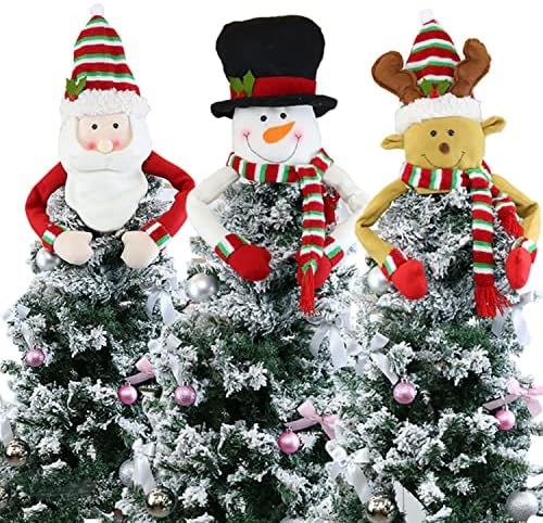 עץ חג המולד טופר שלג איש שלג עם צעיף כובע גדול, קישוטים לחג נשק נעים