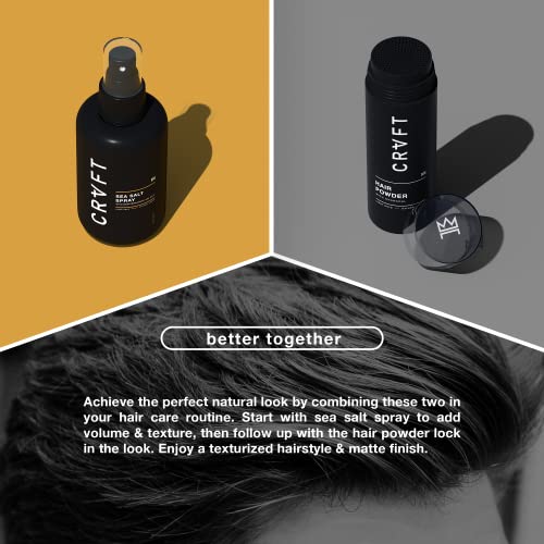 אבקת שיער CRVFT 1oz + ריסוס מלח ים 6 oz חבילה לגברים - נפח, מרקם ומרקם נוסף - Light Hold - Matte + גימור