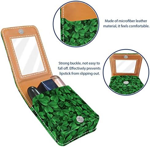 מיני שפתון מקרה עם מראה עבור ארנק, ירוק תלתן נייד מקרה מחזיק ארגון