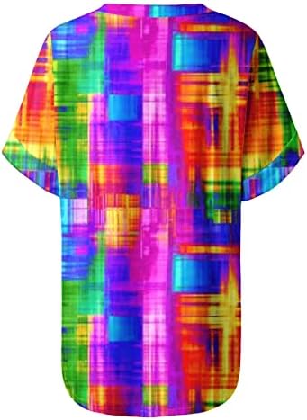 חולצות נשים שרוול פעמון קצר V Spandex Spandex Gradient Colorblock שיש גרפי גרפי רגוע חולצות נערות