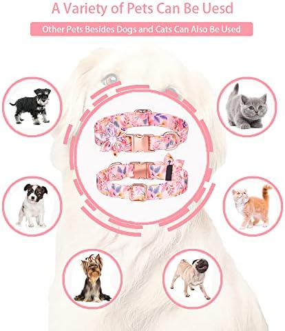 צווארון כלבי פרחים עם עניבת פרפר, צווארוני כלבים מתכווננים ועמידים עם אבזם מתכת, דפוס פרחוני, יהלום