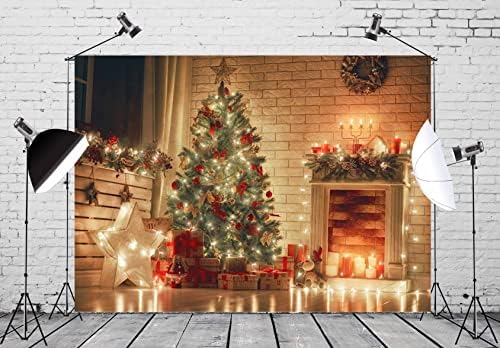 BELECO 10X8FT בד צילום לחג חג מולד תפאורה תפאורה מקורה נרות מבריק חג המולד מתנות עץ עיצוב רקע לחג המולד