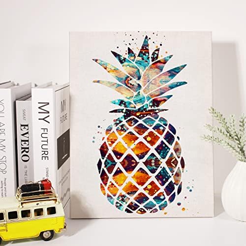 בצבעי מים אננס בד קיר קיר פירות פירות בד הדפס ביתי מטבח קיר עיצוב מתנות ממוסגר 12x15 אינץ '