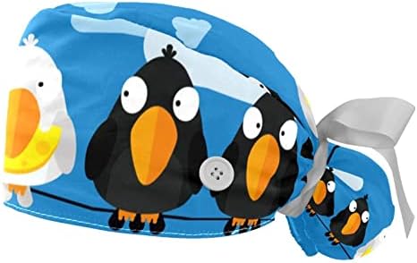 2 חבילות כובע עבודה של בעלי חיים כחולים עם כפתורים לנשים/גברים רצועת הזעה עניבה מתכווננת כובעי בופנט