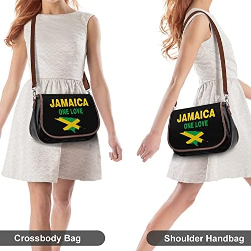 מפת דגל ג'מייקה אחת אהבה עור בינונית כתף בכתף ​​אופנה אופנה קרוס גוף מזדמן עם רצועה