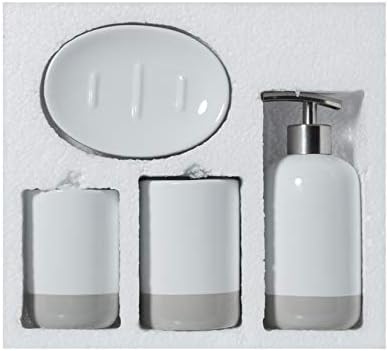 חברת סחר ברוזלי 4 PC - סט אביזר אמבטיה של Country Inn - מחזיק מברשת שיניים, כוס, צלחת סבון ומשאבת קרם