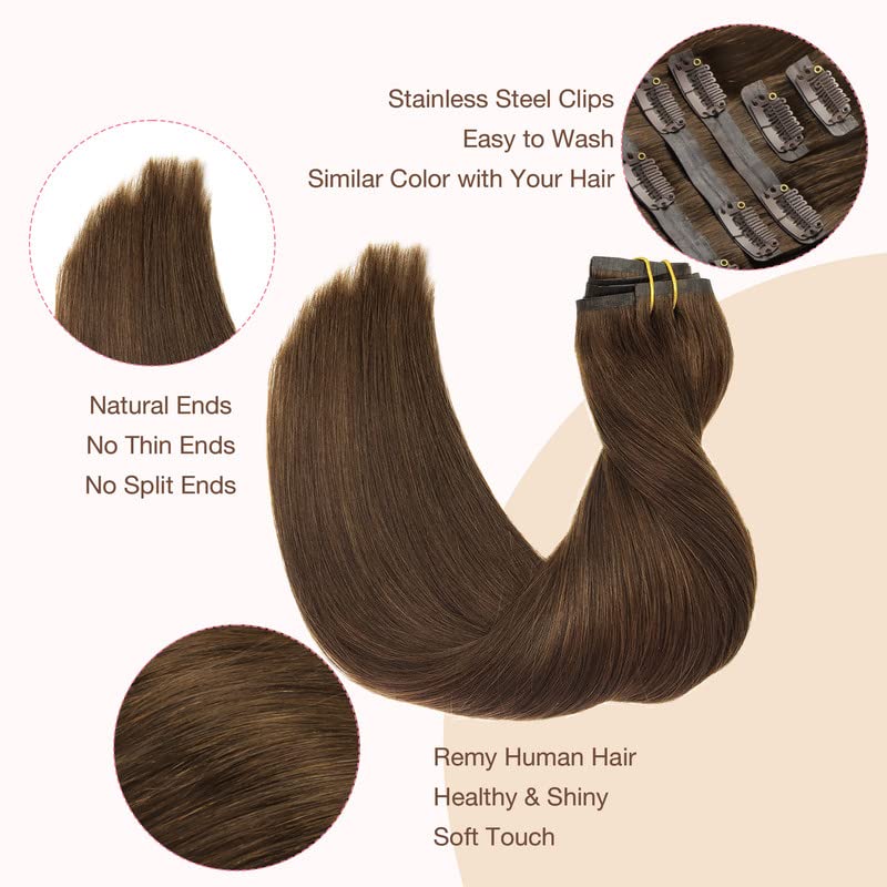 גו גו חלקה קליפ שיער הרחבות רמי אמיתי שיער טבעי הארכת עם בלתי נראה עור מפוצל ערב 16 אינץ שוקולד חום טבעי