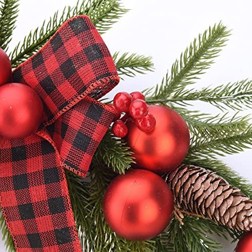 WDDH חג המולד המלאכותי, 21.65 אינץ 'מחטי אורן חורפיות קישוט עם קשת סרטים ופירות יער אדומים, חג המולד