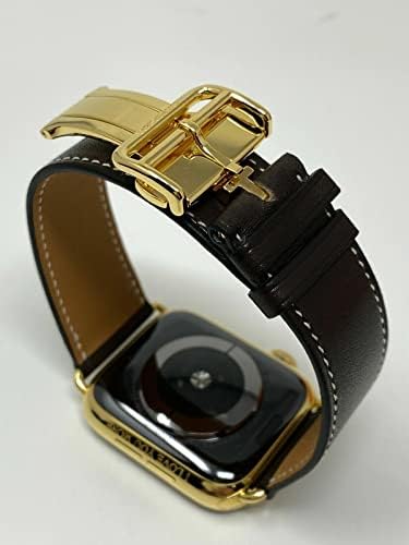 De Billas Lux 24K מצופה זהב סדרת Iwatch 8 45 ממ אבזם פריסה חום כהה