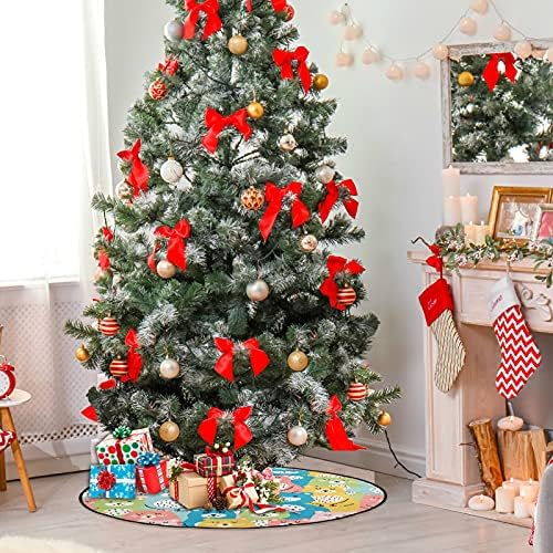 מחצלת עץ חג המולד Visesunny דוב צבעוני עם עץ נקודה עמד