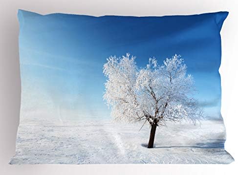כרית חורף של אמבסון בושה, עץ יחיד על שדה כיסוי שלג עם קונספט קפוא של סופת שלמים תוססת, ציפית כרית מודפסת