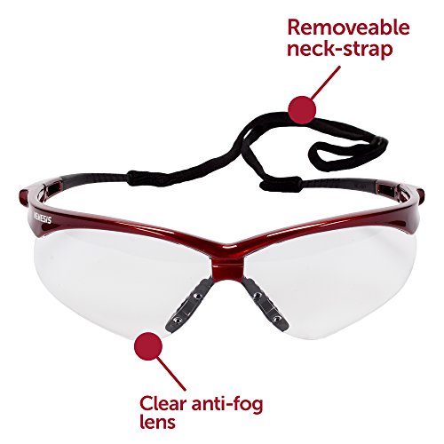 Kleenguard V30 משקפי בטיחות נמסיס, עדשה ברורה נגד ערפל עם מסגרת אדומה / תופת, 12 זוגות / מקרה