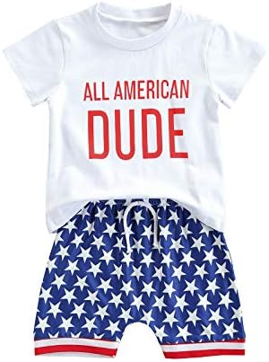 פעוט 4 ביולי תלבושת תלבושת שרוול קצר חולצת טי טופ מכנסיים קצרים קז'לים תינוקות תינוקת תינוקת רטרו רטרו