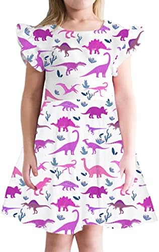 שמלות הקיץ של הילדה מזל שרוול רפרוף נמתח אונליין שמלת מסיבת סיבוב עם כיסים לילדים 6-12 שנים