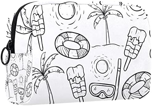 תיק איפור קטן, כיס רוכסן מארגן קוסמטי לנשים ונערות, חופשות קיץ דפוס קריקטורה עץ קוקוס חוף