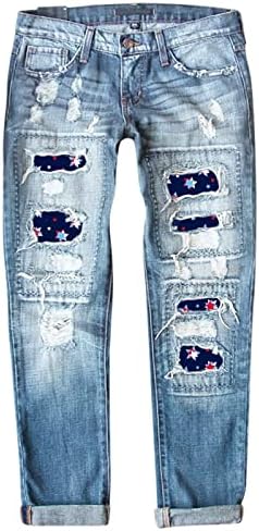 מיאשוי נשים ז 'אן רומפרס וסרבלי מכנסיים נשים ג' ינס יום עצמאות הדפסת מכנסיים קרועים נשים ז ' אן