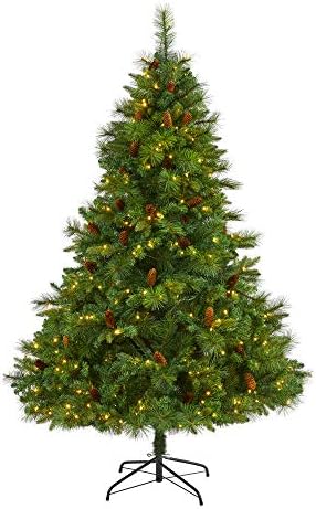 כמעט טבעי 6ft. מערב וירג'יניה עץ חג המולד מלאכותי מעורב באורן מעורב עם 300 נורות LED ברורות וקונוסים