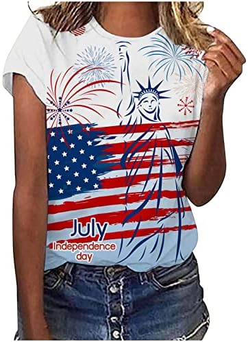 בנות נוער טרקלין חולצות שרוול קצר חולצות סירות צוואר פטריוטי גרפי רגוע בכושר סתיו קיץ 2023 05
