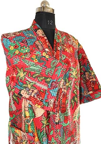 עבודות יד של Pranipat Frida Kahlo הודו הודו לובשות בעבודת יד Kantha Kimono קדמית ללבוש בלבוש אמצע משקל קל