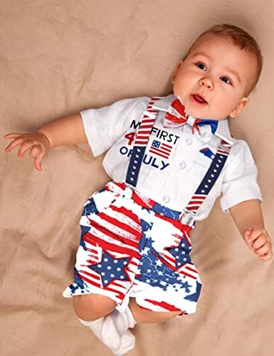 אגאפנג 4 ביולי תלבושת לתינוקות לתינוקת האדון הראשון שלי עם כוכבי פרפר פסים פסים דגל אמריקאי מקצר מכנסיים קצרים