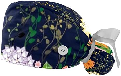 2 חבילות כובעי עבודה מתכווננים, כובע בופנט עם כפתורים, כובעי קרצוף פס נמתחים לאחור לנשים פרח גברים