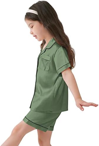 Swomog Kids Pajamas ערכות בנות בנות כפתור PJS PJS שרוול קצר בגדי לילה 2 סטים טרקלין