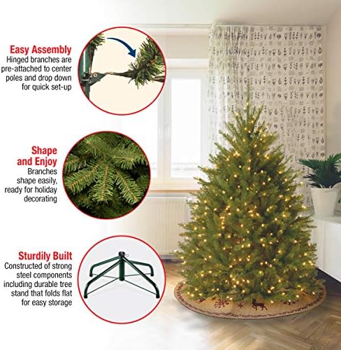 חברת העץ הלאומית עץ חג המולד המלאכותי מראש מראש, ירוק, אשוח דונהיל, אורות לבנים, כולל מעמד, מטר וחצי
