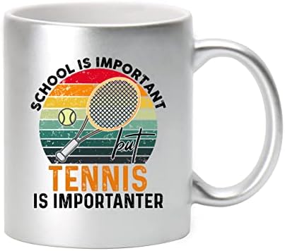 בית הספר לאוהבי טניס חשוב אבל טניס חשוב ספל כסף מתכתי 11 עוז, ספל כסף מבריק, כוס מצמוץ מצחיקה 11 עוז