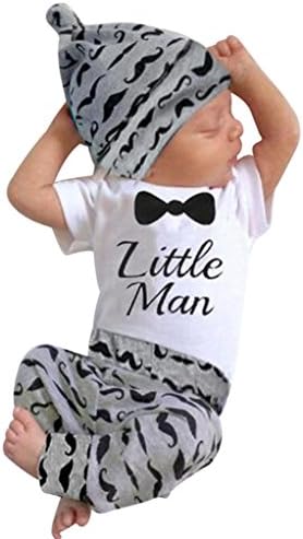 RAPTOP 3PC פעוטות בגדי תינוקות בגדים קבעו צמרות רומפר + שפם מכנסיים ארוכים + כובע