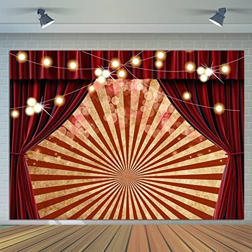 קרנבל אדום וילון קרקס רקע לצילום 7 על 5 רגל זהב ניצוץ פס תמונה רקע עבור תינוק מקלחת ילדים מסיבת יום