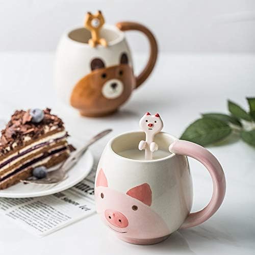 צבוע ביד קפה כוס יפה פנדה / צפרדע/חתול / חזיר קרמיקה ספל ספל תה כולל כפית