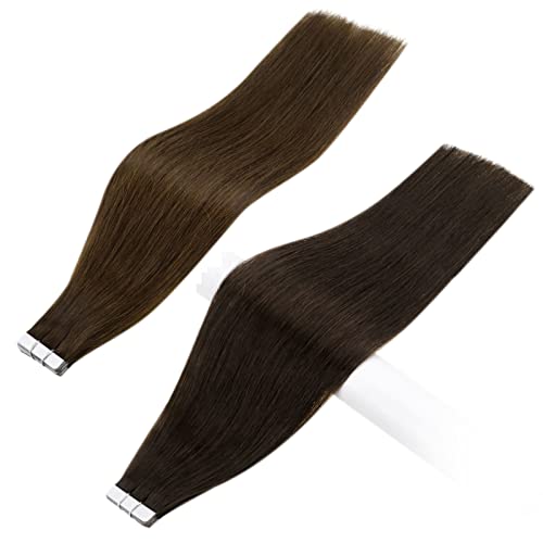 קלנוער חבילה אחת ברז בתוספות שיער אמיתי שיער טבעי 4 חום וחבילה אחת קלטת בתוספות שיער טבעי 2 חום 22 אינץ