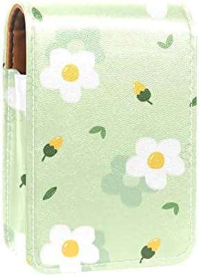 שפתון מקרה עם מראה חמוד נייד איפור תיק קוסמטי פאוץ, קריקטורה אביב ירוק לבן פרח יפה
