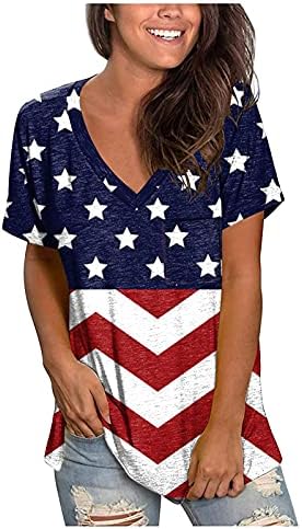 חולצות פטריוטיות לנשים דגל אמריקאי חולצה חולצת קיץ מזדמנים צמרות שרוול קצר מככבים מכוכבים מפוספסים חולצה אופנתית