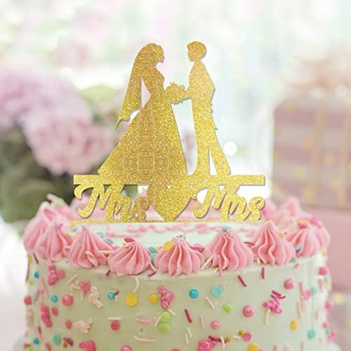 גברת וגברת צללית עוגת טופר טופר נצנצים זהב 2 כלות צללית שתי נשים קישוטי חתונה שם מותאם אישית תאריך חתונה מתנות