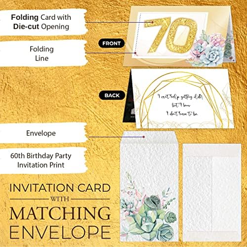 מסיבת יום הולדת 70 מוות כרטיס הזמנה לחתוך עם מעטפה תואמת. חבילה של 24 סטים. מקופל ל -2.3 x3.8, 130 נייר