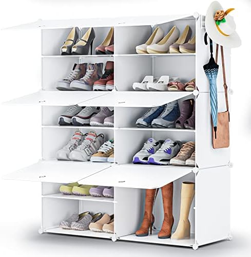 NEPROCK 16 מארגני ארונות קובייה עם חבילה עם 6 מארגן מדפי נעליים לבנות שכבות