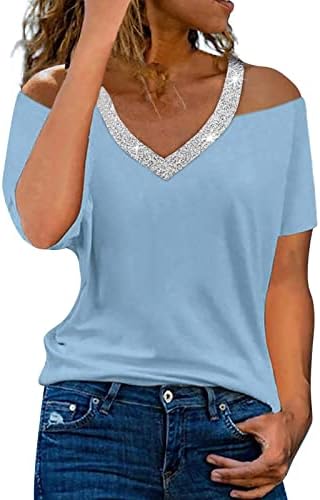גופייה של Xiloccer לנשים לנשים קיץ נ 'צוואר מהכתף מקדחה בהירה הדפסת חולצה שרוול קצר חולצה חולצה עליונה