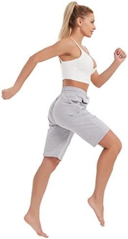 מכנסי זיעה של כותנה מיוחדת עם כיסים לנשים 10 אימון ספורט אתלטי ספורט ברמודה מכנסי ברך קצרים