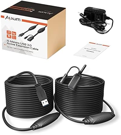 Alxum 50 רגל כבל הארכה USB פעיל 3.0 זכר לנקבה עם 2 מאמרת שבבים מאגרים, חוט מאריך USB ארוך 15 מטר למצלמה,