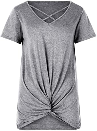 סתיו קיץ שרוול קצר חולצת טשס נשים 2023 צוות כותנה נגד צוואר עטוף צוואר צלב צלב בראנץ 'רגיל חולצה