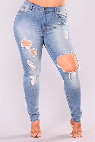 Andongnywell Womens High מותן חור קרוע ז'אן מתרחב רגל מרופדת שולי ג'ינס ג'ין רזים מכנסיים מזדמנים