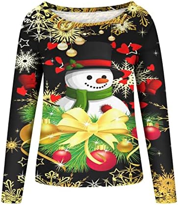 חולצות חג המולד של נשים טשירטים מודפסים חמודים שרוול ארוך סוודר סווטשירט צוואר סווטשירט סווטשירט רופף חולצות