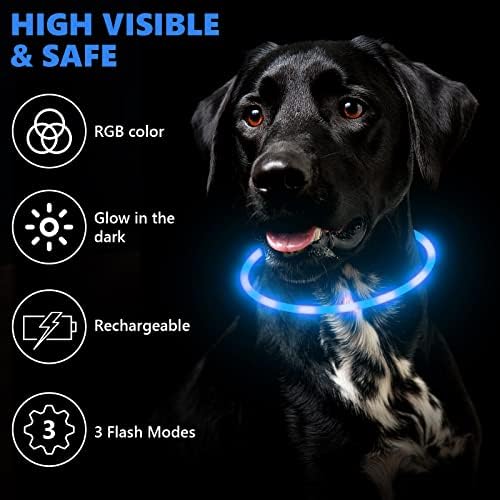 צווארוני כלבים מדליקים, צווארון כלבים LED לבטיחות לחיות מחמד באור צווארון כלבים נטען כהה, אטום למים, גודל
