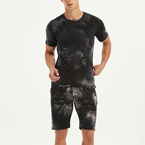 XXBR Mens Sports 2 סטים תלבושות תלבושות, עניבת קיץ הדפסת צבע דקיקים מכנסי טריקו מכנסיים קצרים סט אתלטי אימון