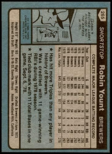 1980 Topps 265 Robin Yount Milwaukee Brewers NM Brewers