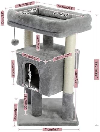 28.4 סנטימטרים קטן חתול עץ לחתולים מקורה פוליאסטר קטיפה חתול מגדל עם דירות, מרווח מוט,מגרד סיסל