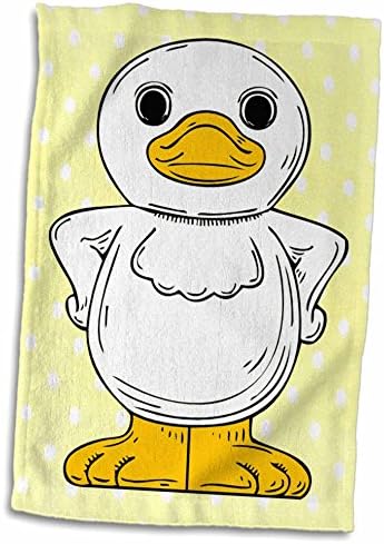 3drose Florene Childrens Art II - ברווז חמוד על רקע מנוקד צהוב - מגבות