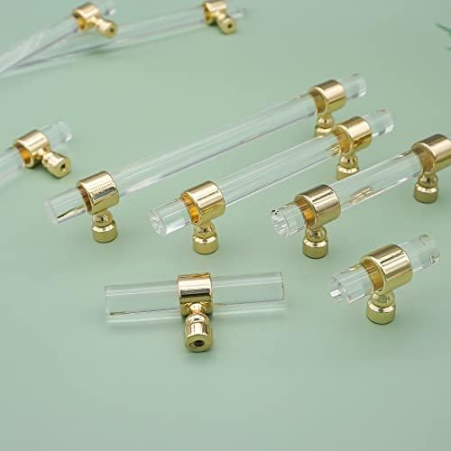 Mfys Clear Acrylic Lights מושך ידיות ארונות זהב T Bar Barsser Dryder מושך חומרת ריהוט